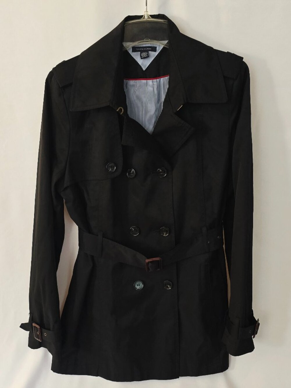 Tommy Hilfiger Double-Breasted Trench Coat in Black | XL